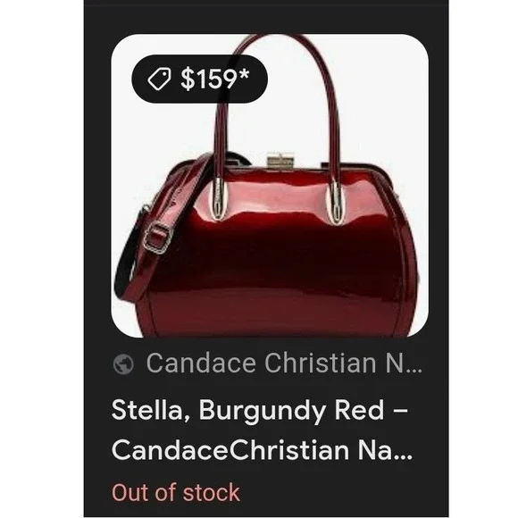 Candace Christian Stella Burgundy Red Patent Vegan Leather Top Handle Bag purse - Picture 10 of 10